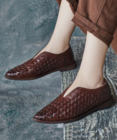 Kaffee Flache Schuhe Für Retro Rindsleder Spitze Zehe